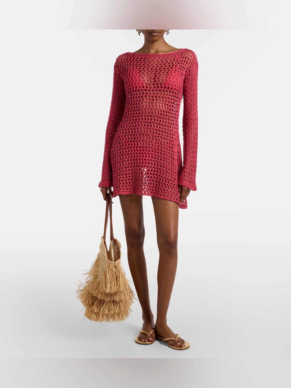 ViX Paula Hermanny Belle Open Knit Long Sleeve Beach Cover Up Mini Small